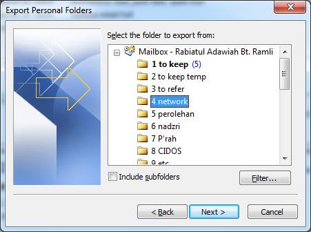 21. Create a file of type: Select Personal Folder File (.pst). 22. Click Next. 23.
