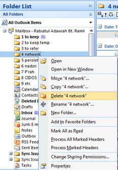 3 Delete Email Folder Since 4 network folder has been back up in hard disk C with name
