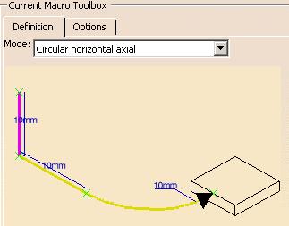 Default values are displayed on the individual paths of the macro. 4. Double click the circular path in the icon.