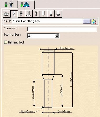 Assign a Tool This task shows you how to assign another tool to an operation. 1. Double click the Profile Contouring operation in the program, then in the Tooling tab page, select the Tool tab. 2.
