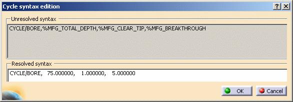 dialog box. Just click OK to use the cycle syntax in the Boring operation being edited.