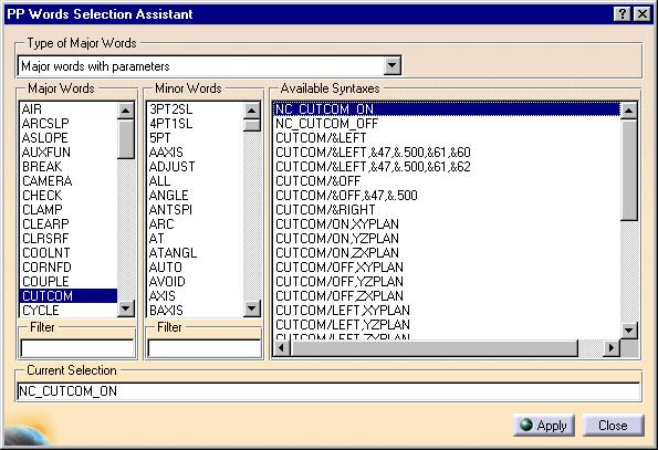 Select the appropriate NC_CUTCOM syntax: NC_CUTCOM_ON activates Compensation.