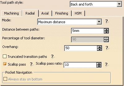 5. Select the Strategy tab page and choose the desired tool path style: Inward helical, Outward helical or Back and forth.