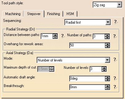 7. Select the Strategy tab page and choose the desired tool path style.