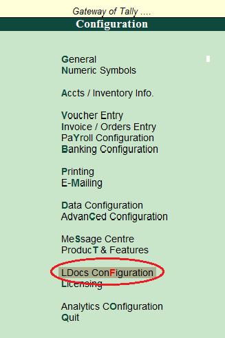 L-Docs Configuration You can access configuration screen as specified below, or you will be asked to configure on first usage of LDocs. To configure the Location folder, 1. Load the company.