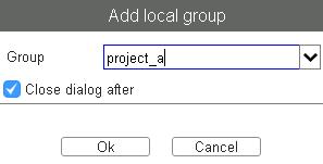 Users can be added to groups by highlighting the user(s) you wish to add choosing the Add local group button to bring up the Add local group window. Type the name of the group and choose ok.