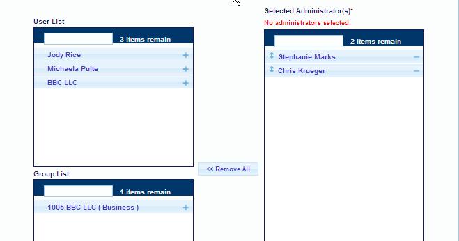 Company - Administrator This page displays a list of users with administrator permissions. To add or remove selected administrators, click on Edit to Window.