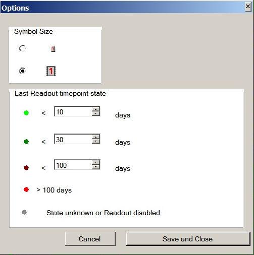 10 Configuration Menu Configuration menu includes following items as described below: 1. Options (for symbol size and status display of devices) 2.
