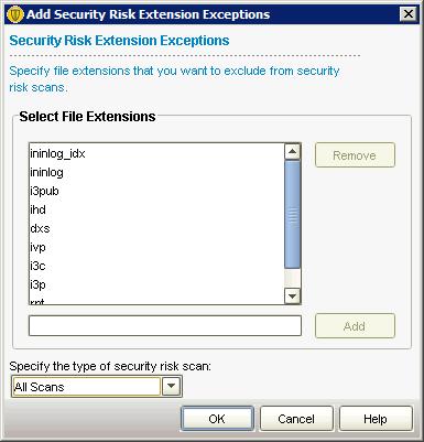10 d. Repeat this series of steps for each file extension in the list. 8. After you have added all documented file extension exclusions, select the OK button. 9.