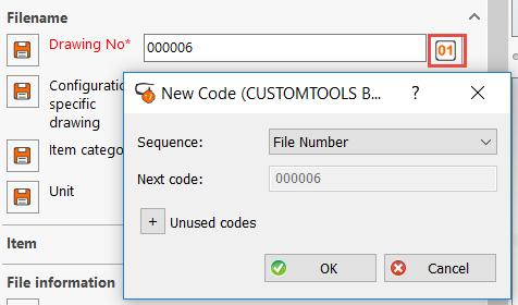 Define a property that generates a sequence code Sequence number are generated from a property defined in CUSTOMTOOLS.