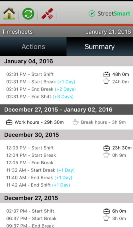 6. The summary tab will display the reported time entries for the past days and weeks.