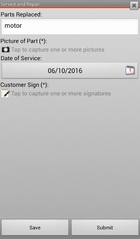 The Signature capture screen appears.