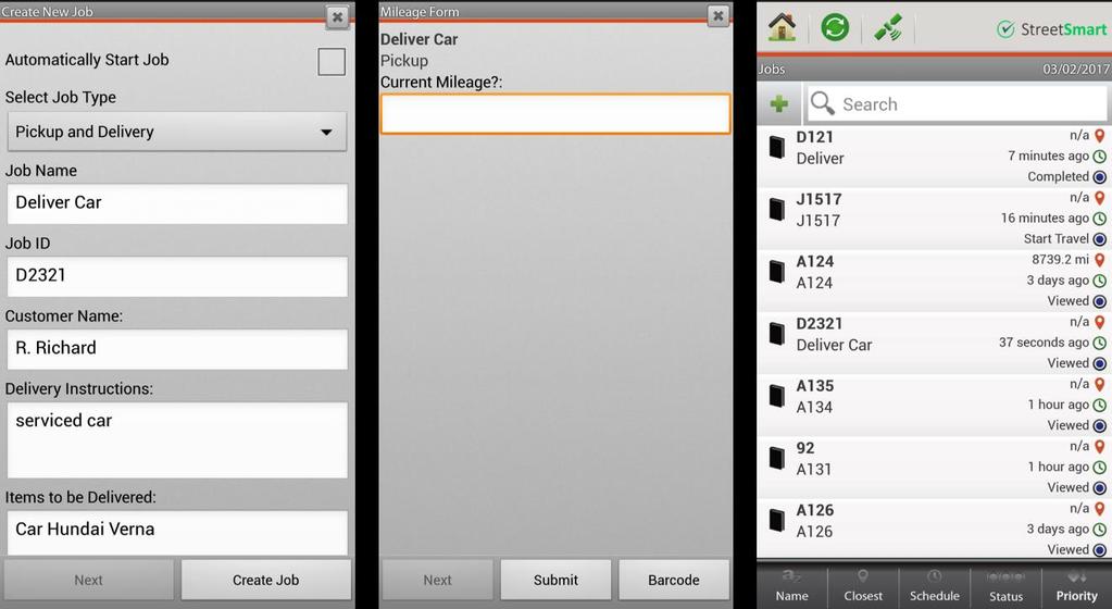 8.5. Mobile Job Create StreetSmart allows you to create and start a new job from your mobile phone.