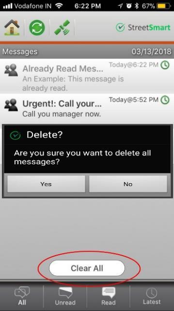 Mobile workers can delete all messages by taping on Clear All, in each