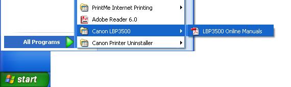 [Canon Printer Uninstaller] is added to [All Programs] under the [Start] menu.