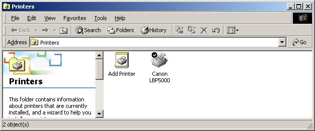 For Windows 98/Me/2000 The icon for the printer is displayed in the [Printers] folder.