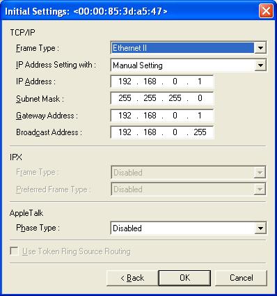 6 Perform the protocol settings. 2 Options to be specified [IP Address Setting with]: Select the method for setting the IP address.