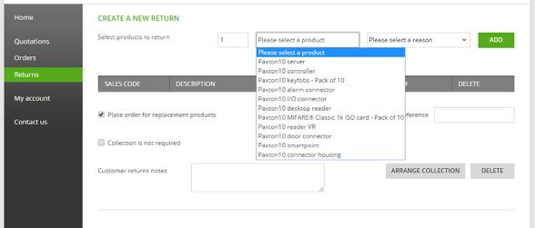 You will now see the new return screen where you create your return order.