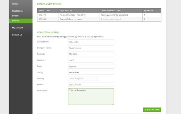 Add instructions for collection Fill in your collection details, confirming collection address.