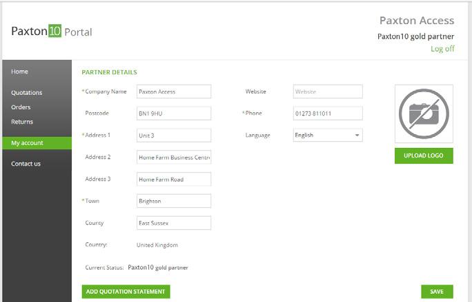 My account This area displays your company credentials and allows you to upload a company image.