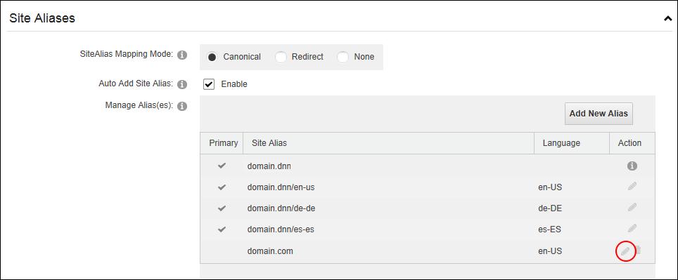 Adding a Site Alias Managing Site Aliases Super Users can edit and delete site aliases via the Site Aliases section of the Advanced Settings tab on the Admin