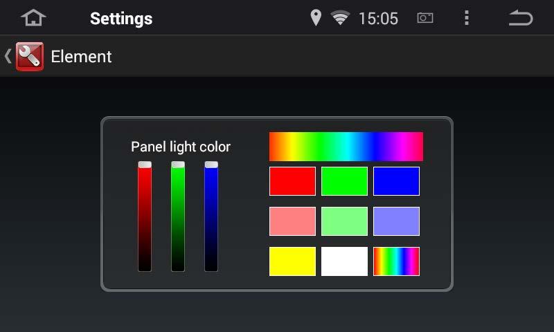 6. Element This enables you to change the illumination color of the buttons to your personal preference. You can choose from a wide variety of colors.