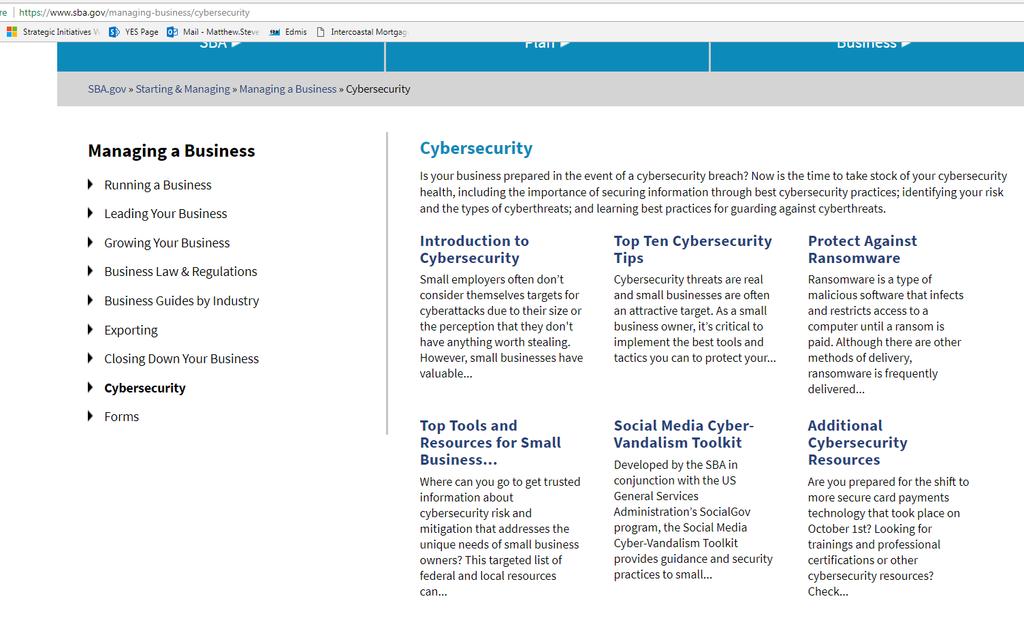 SBA Cybersecurity Resources - online www.sba.