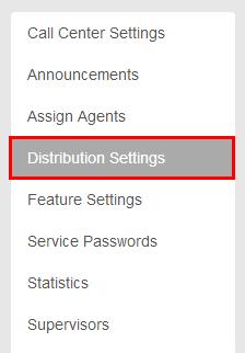 If Weighted Call Distribution was selected, assign weights to the Agents by clicking on Distribution Settings from the menu on the left. Adjust the Agents weights to total 100%.