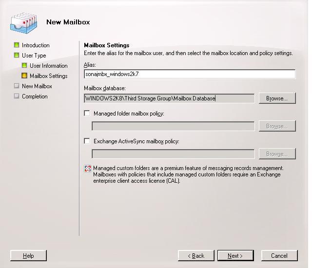 Mailbox Settings Make sure to create this users mailbox on the Exchange Server.
