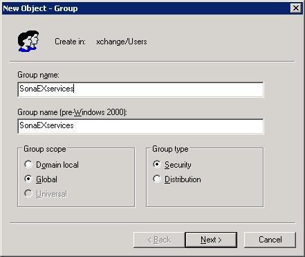 New Object - Group Create a new Security Group called "SonaEXPermissions or