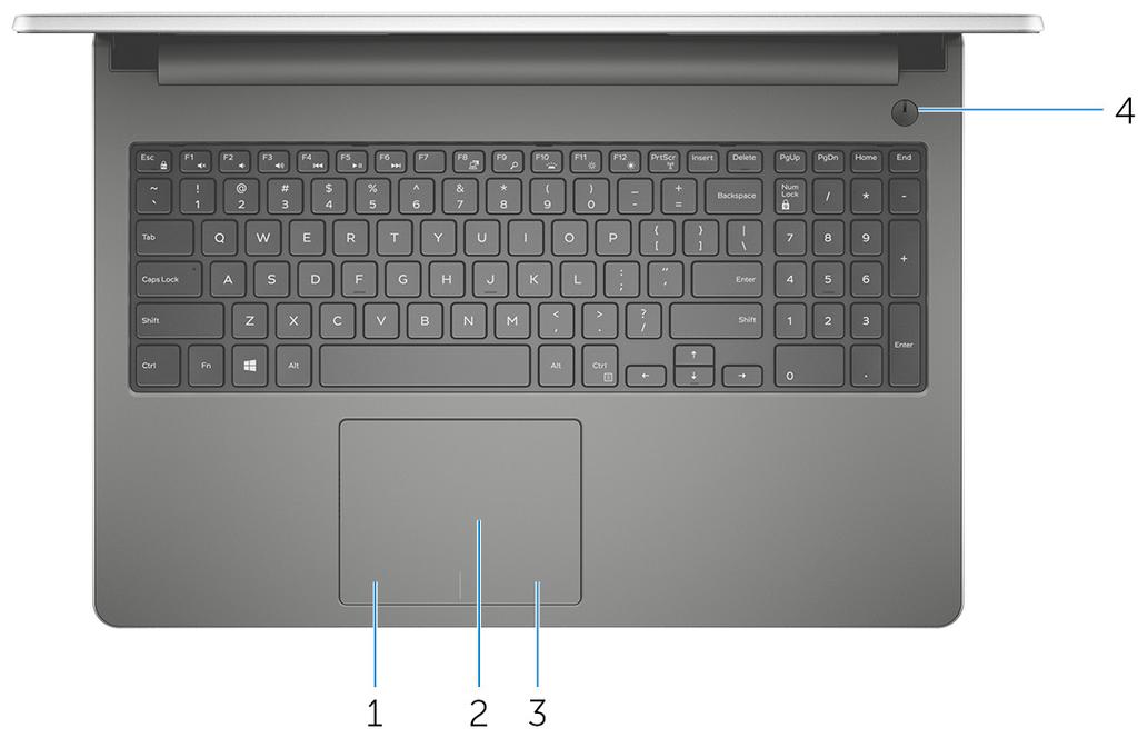Base 1 Left-click area Press to left-click. 2 Touch pad Move your finger on the touch pad to move the mouse pointer. Tap to left-click and two finger tap to right-click.