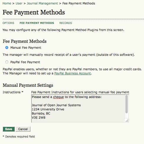 These instructions will be displayed whenever a user needs to pay a fee.