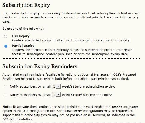Subscriptions Online Payment Notifications: Use this option to allow for automatic notification of online payments for the Subscription Manager.