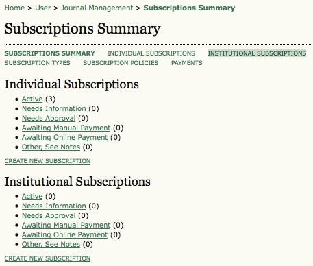 Subscriptions Institutional Subscriptions Institutional Subscriptions differ from Individual Subscriptions in a number of important ways.