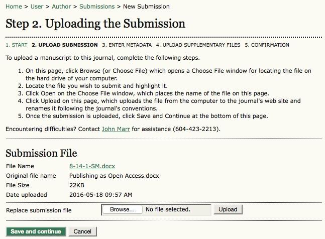 Submission Step Two: Uploading the Submission Submission Step Two: Uploading the Submission Submission Step Two allows you to upload the submission file, typically a word-processing document.