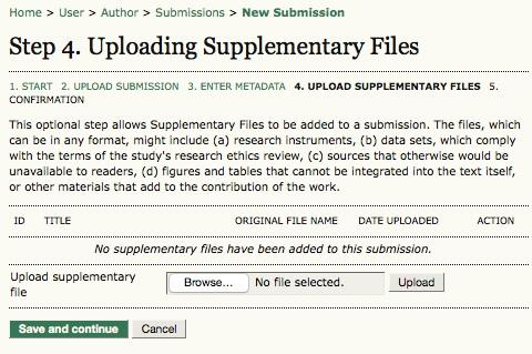 Submission Step Four: Uploading Supplementary Files Submission Step Four: Uploading Supplementary Files This step is optional.