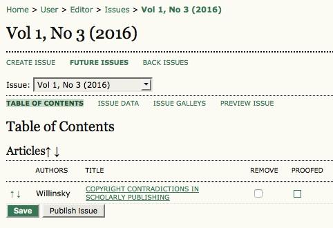 Issues Table of Contents Clicking on an issue title in the Future Issues list will take you the issue's Table of Contents, Issue Data and Preview Issue pages.