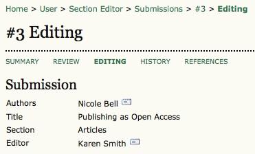 Submissions In Editing Submissions In Editing Upon acceptance, the submission moves from "In Review" to "In Editing".