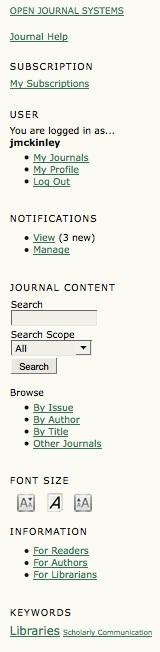 Journal-Specific Interface Elements The Subscription block will only appear for subscription journals, and display information about the user's account.