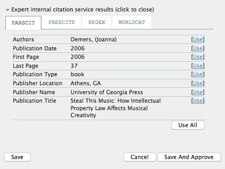 Submission References Once all citations have been approved, you will be automatically moved to the Export Citations tab.