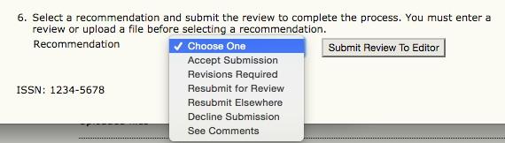 Reviews Please note: As is the case in this example, the Journal manager, in conjunction with the journal's Editor(s), created an extended custom review form to be filled out here.