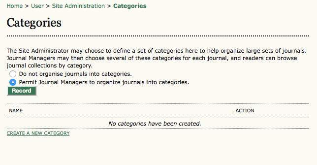 Categories Categories Creating categories can help organize large sets of journals hosted on a site.