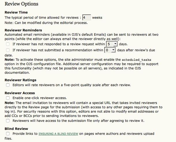 The Five-Step Setup Process The Blind Review option will add links to the Ensuring a Blind Review document to both Author and Reviewer pages.