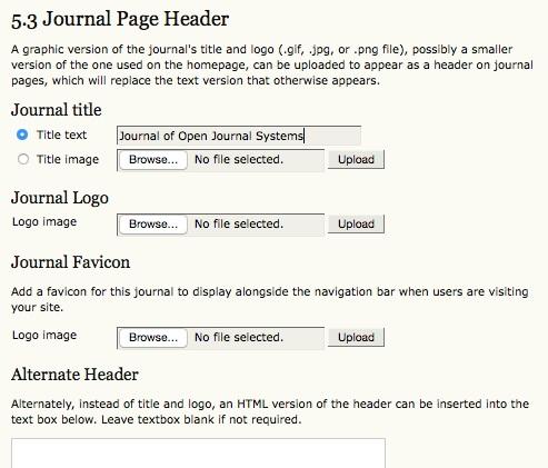 The Five-Step Setup Process 5.4 Journal Page Footer Footers can also be added to each page of your journal. It can be a good place to add your ISSN or a copyright statement. 5.5 Navigation Bar By default, the most important navigation links will be included in your journal.