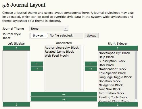 x style sheet is available at: http://pkp.sfu.ca/ojs/download/common.css You can also find a thorough guide on customizing your journal's style and using themes in the online documentation. 5.