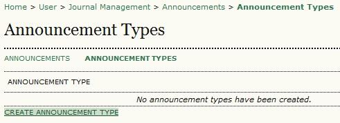 To create a new Announcement Type, select Announcement Types from the menu under Announcements, and then Create