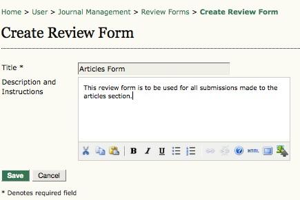 Review Forms Back on the previous page, the title of a newly-created review