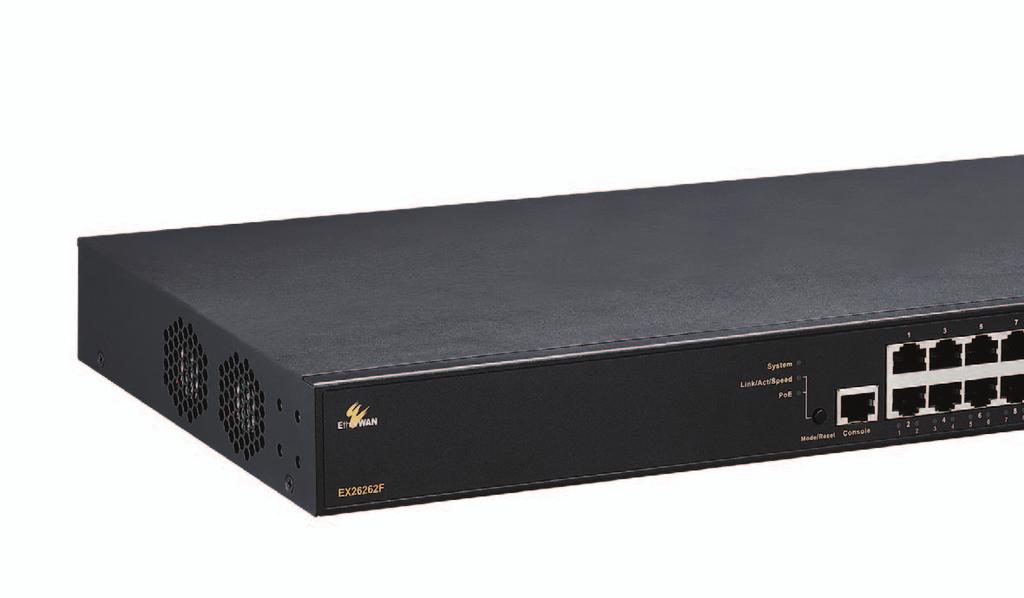Managed 24-port Gigabit + 2-port 100/1000 SFP Combo Ethernet Switch Overview EtherWAN's EX26262F provides a 26-port switching platform with support for IEEE802.