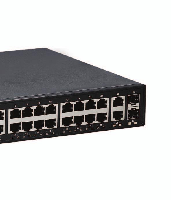 Equipped with 24 10/100/1000BASE-T ports, in combination with 2 100/1000 SFP Combo options, the EX26262F is feature-rich, with 9216 Bytes Jumbo Frame support, full wire speed Gigabit throughput, and
