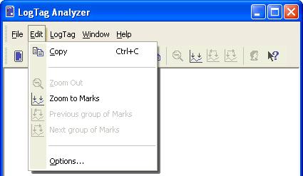 122 LogTag Analyzer User Guide (2.0) Edit Menu The "Edit" menu contains commands that generally relate to the contents of a LogTag file and will appear similar to the following picture.